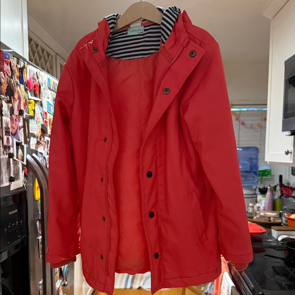 Hema Kids Cherry Red Raincoat with Striped Hood